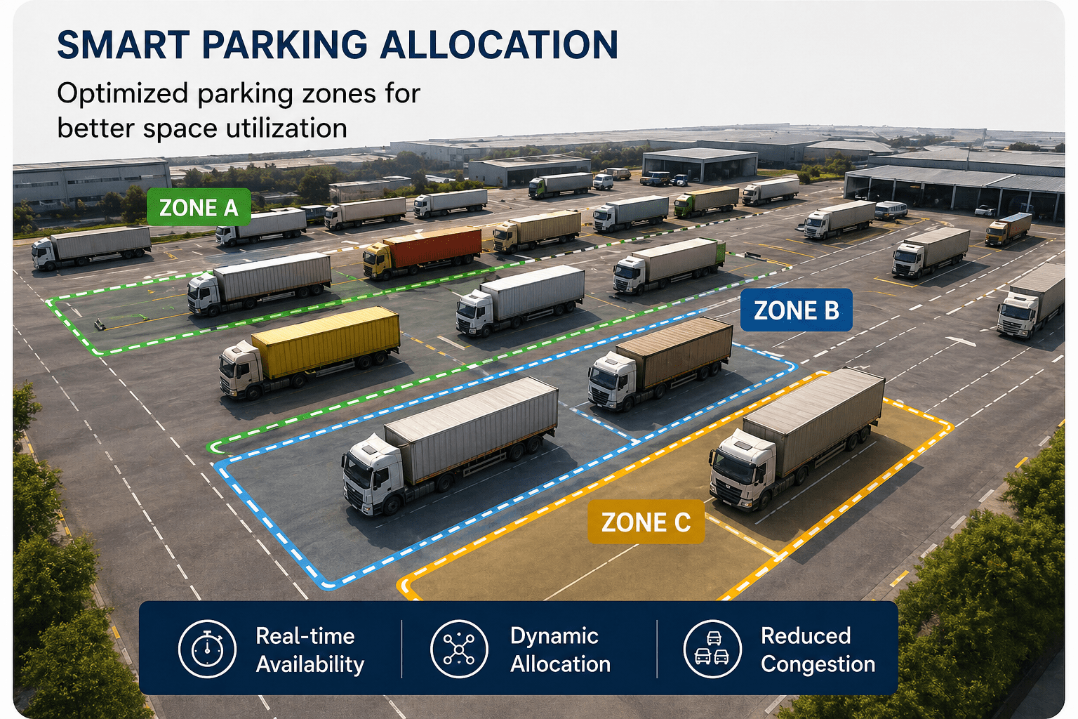 Smart parking allocation for trucks in AI yard management software