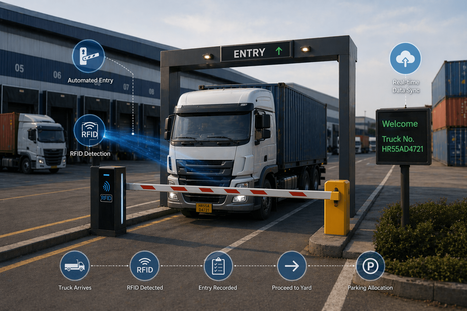 Automated truck entry using FASTag in AI yard management system