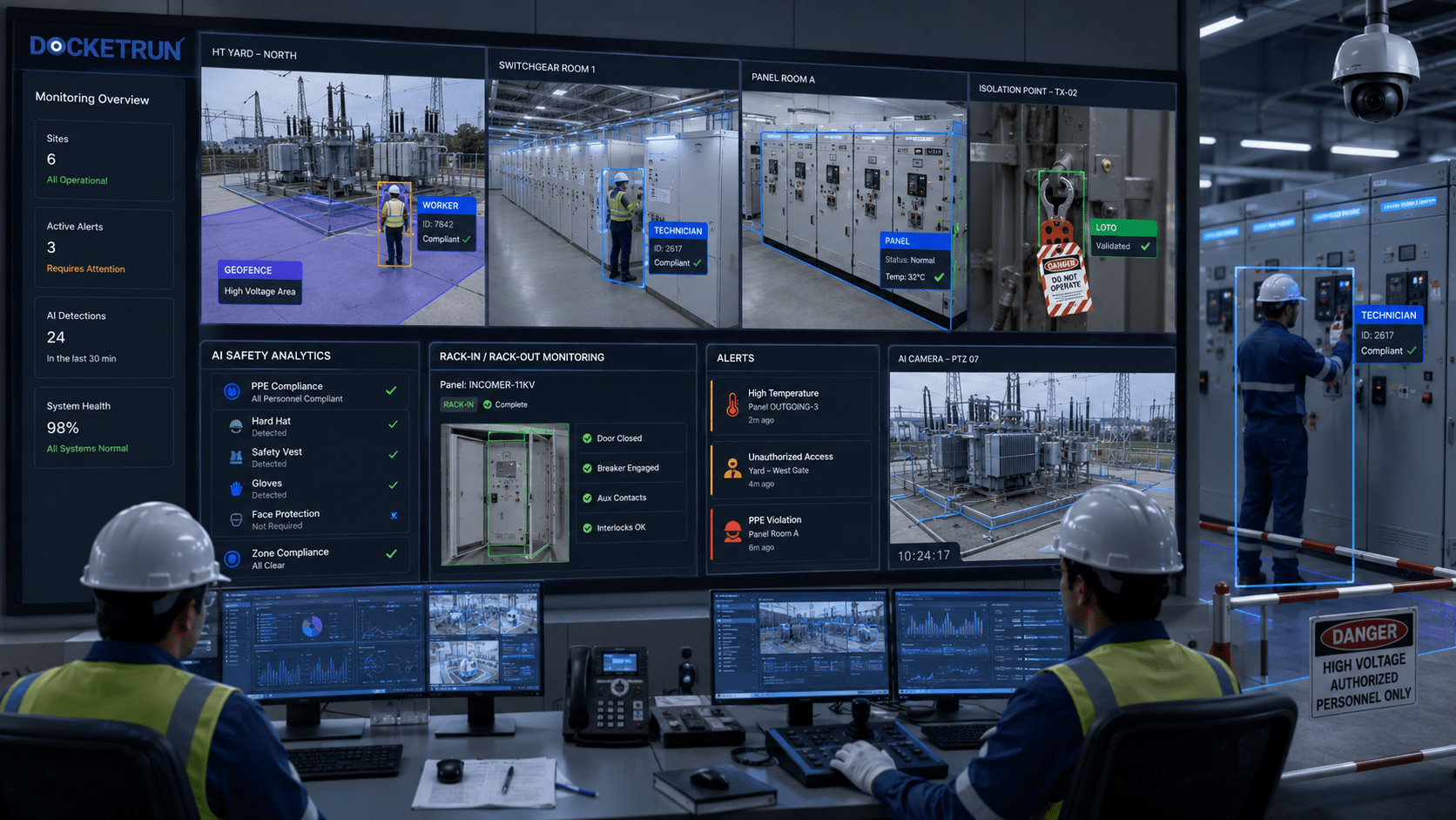 ElectricEye AI monitoring for HT panel safety rack in rack out LOTO PPE compliance and electrical SOP validation