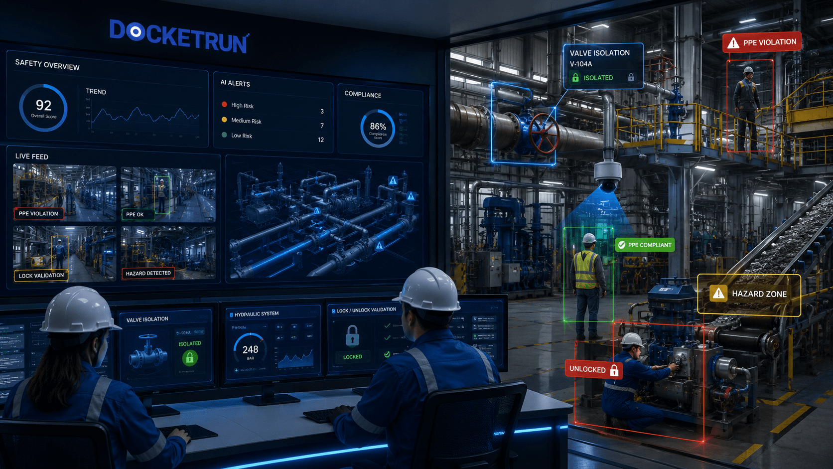 Mech Eye AI monitoring for valve isolation pipeline safety conveyor safety hydraulic systems PPE compliance and mechanical SOP validation
